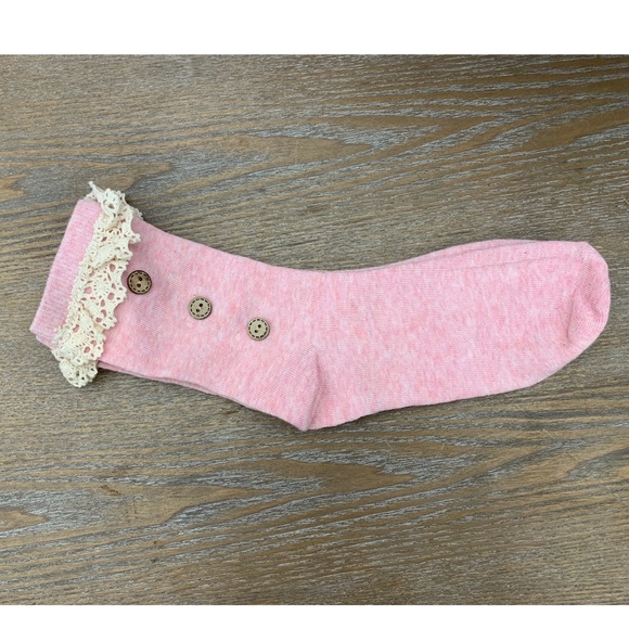 Crochet Trim Crew Sock With Buttons - Picture 3 of 3